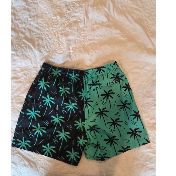 Chubbies Mens Teal Black Palm Tree Split Swim Trunks 5.5 Inch Inseam Large - Picture 3 of 8